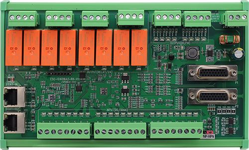 Ethercat 24- titik input / 16- output titik (8 relay & 8 transistor) / 2- Axis control IO MOTER MODULE ESC-I24O16A 2- r 8- V1